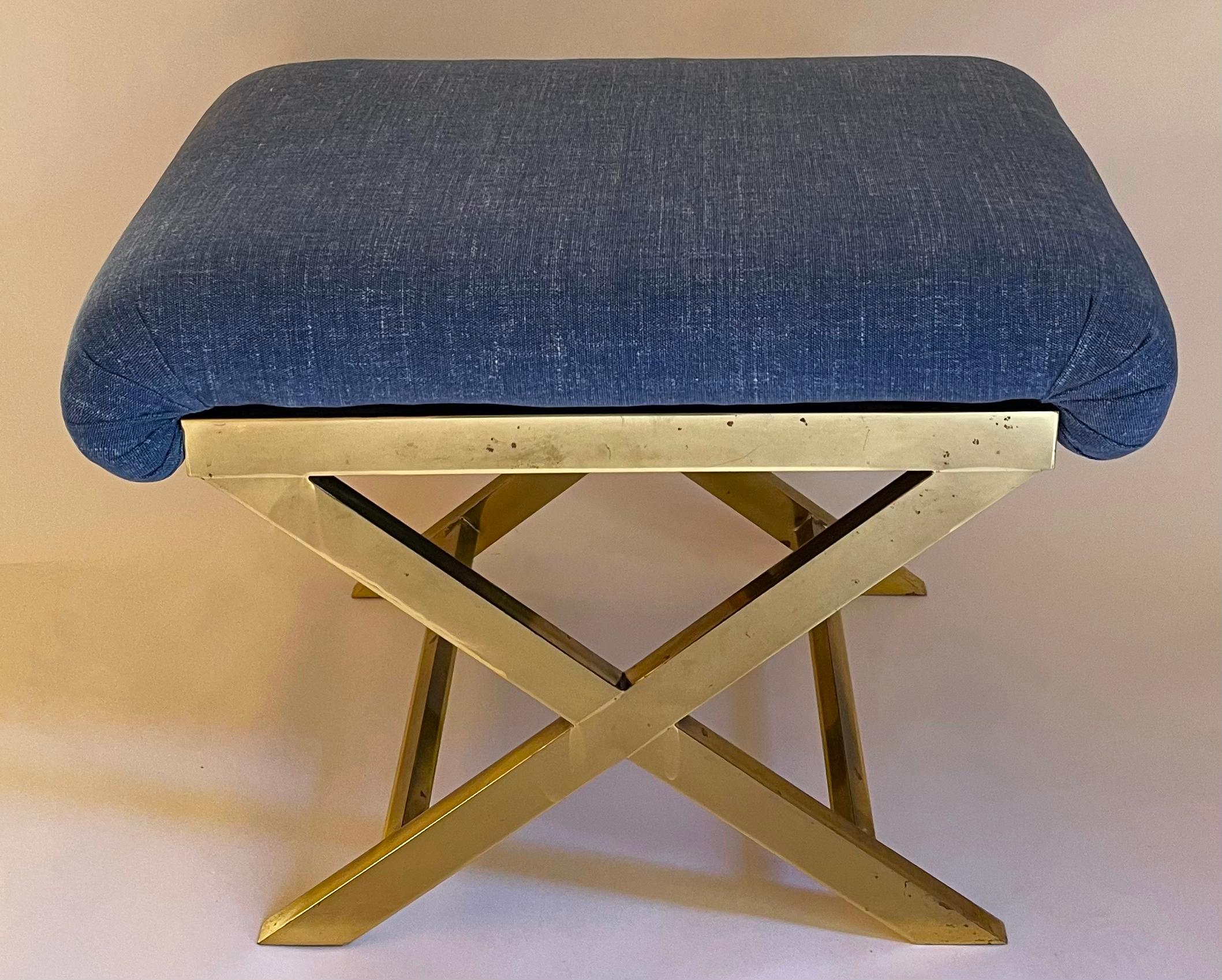 1970s Italian Polished Brass X-Base Bench In Good Condition In Stamford, CT