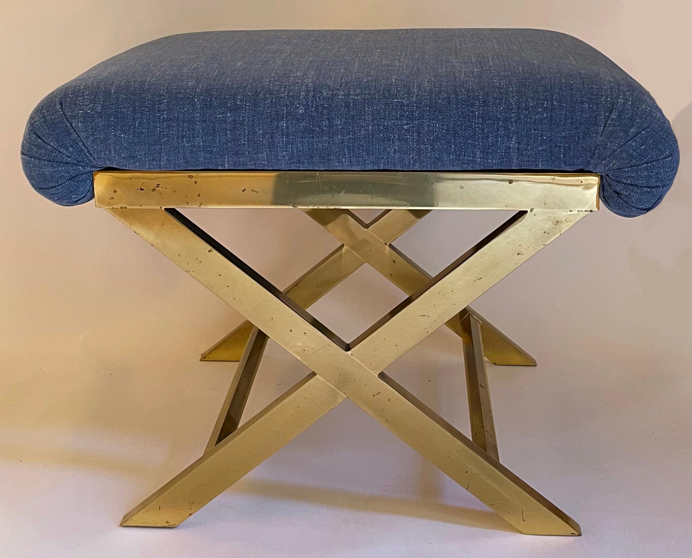 1970s Italian Polished Brass X-Base Bench 2