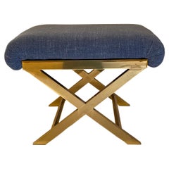 Vintage 1970s Italian Polished Brass X-Base Bench