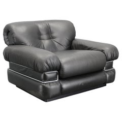 1970s Italian Pompon Armchair in Black Leatherette by Ceriotti