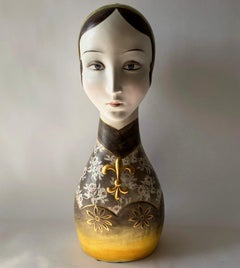 1970s Italian Porcelain Bisque Hand Painted Bust of a Woman