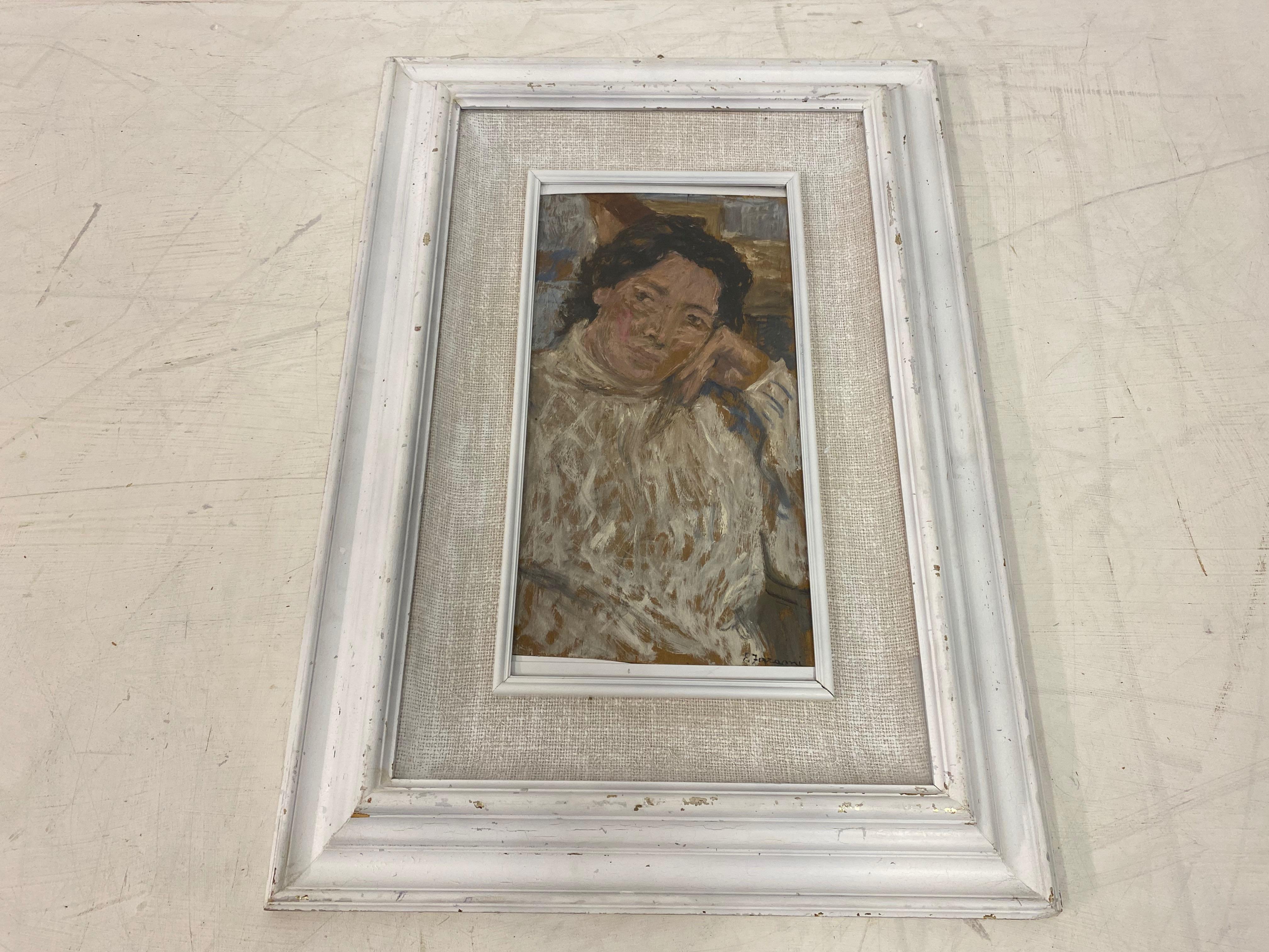 Portrait d'une femme

Encadrement et vitrage

Signé et daté au dos

1979 Italie.