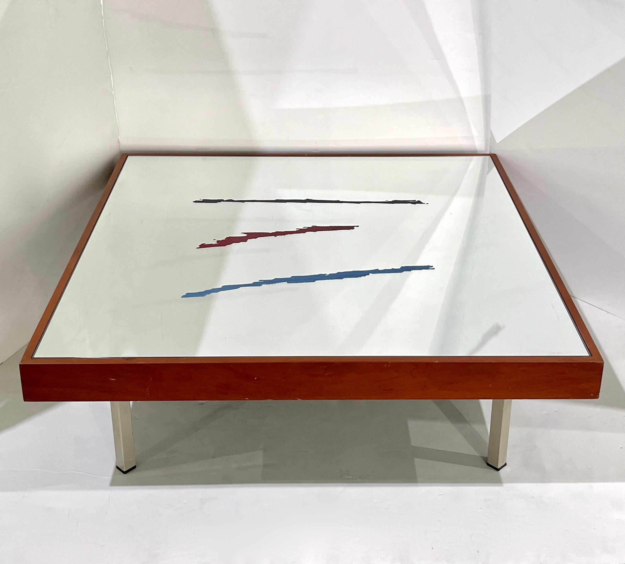 Mid-Century Modern Paire de tables basses postmodernes italiennes des années 1970 en bois de cerisier églomisé avec miroir  en vente
