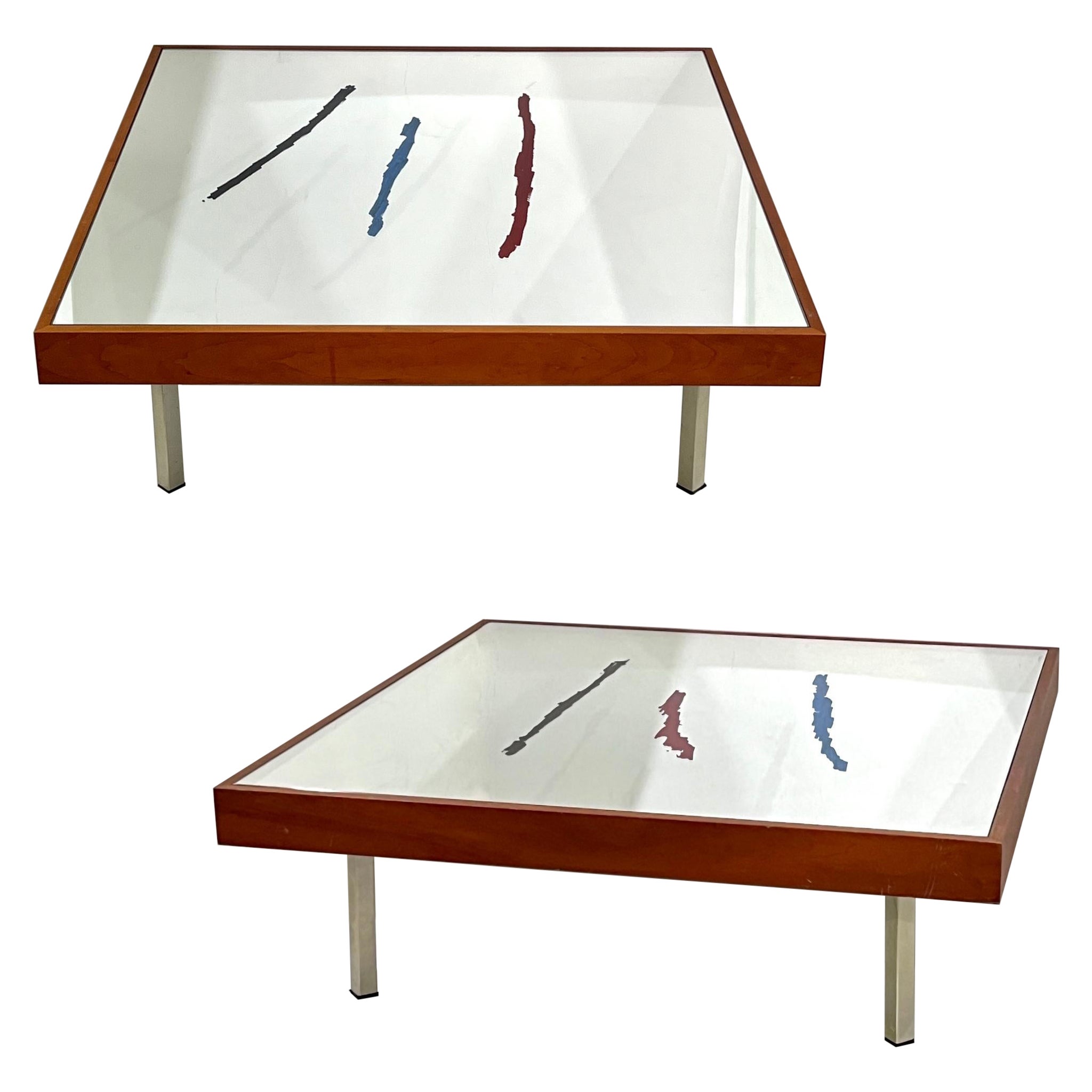 1970s Italian Post-Modern Pair of Mirrored Cherry Wood Eglomise Coffee Tables For Sale