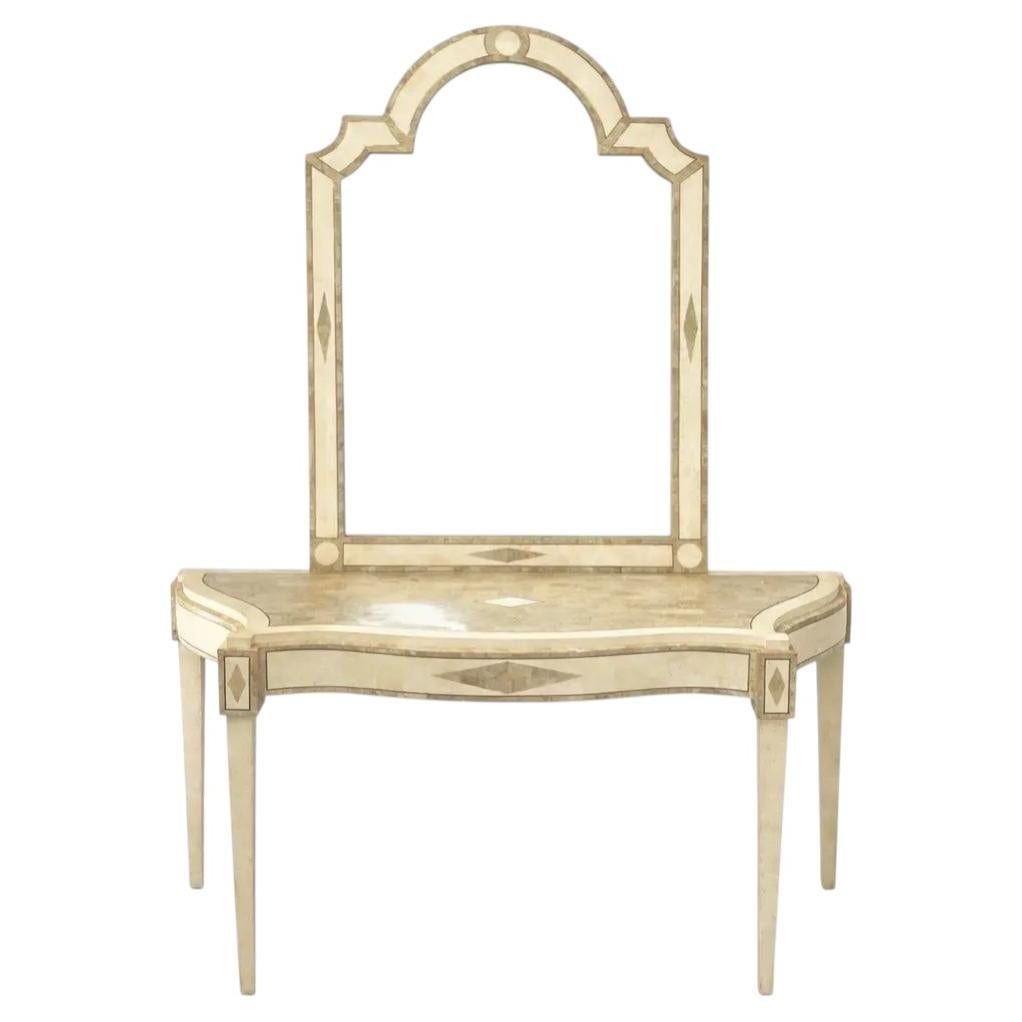 1970s Italian Postmodern Travertine Tesserae Console Table With Matching Mirror