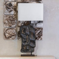 1970's Italian Rectangular Brut Steel Table Lamp