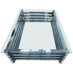 1970s, Italian, Rectangular Chrome & Glass Coffee Table Pierre Cardin Style
