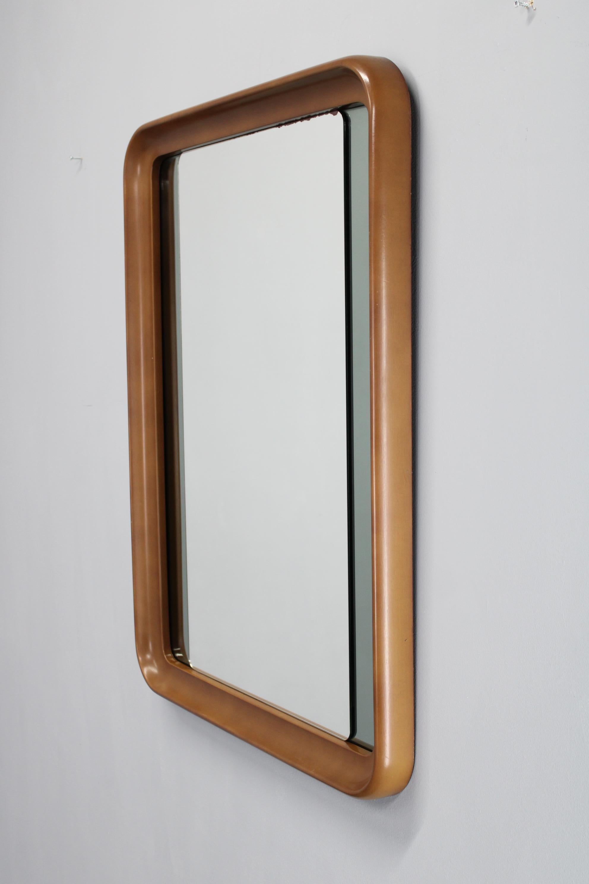 Mid-Century Modern 1970s Italian Rectangular Mirror in Wooden Frame For Sale