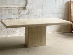 1970s Italian Rectangular Travertine Pedestal Dining Table