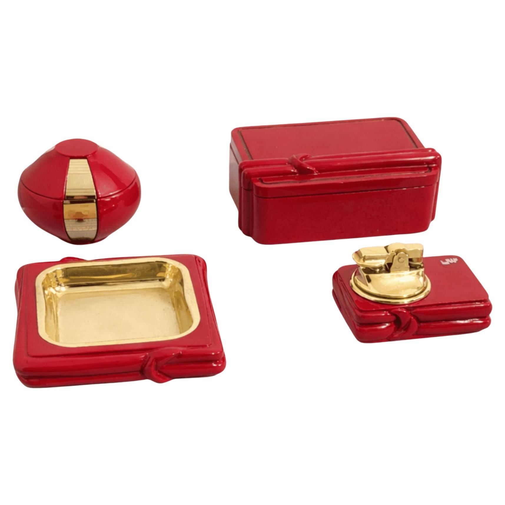 Set di affumicatori in ottone e ceramica smaltata rossa degli anni '70 in vendita