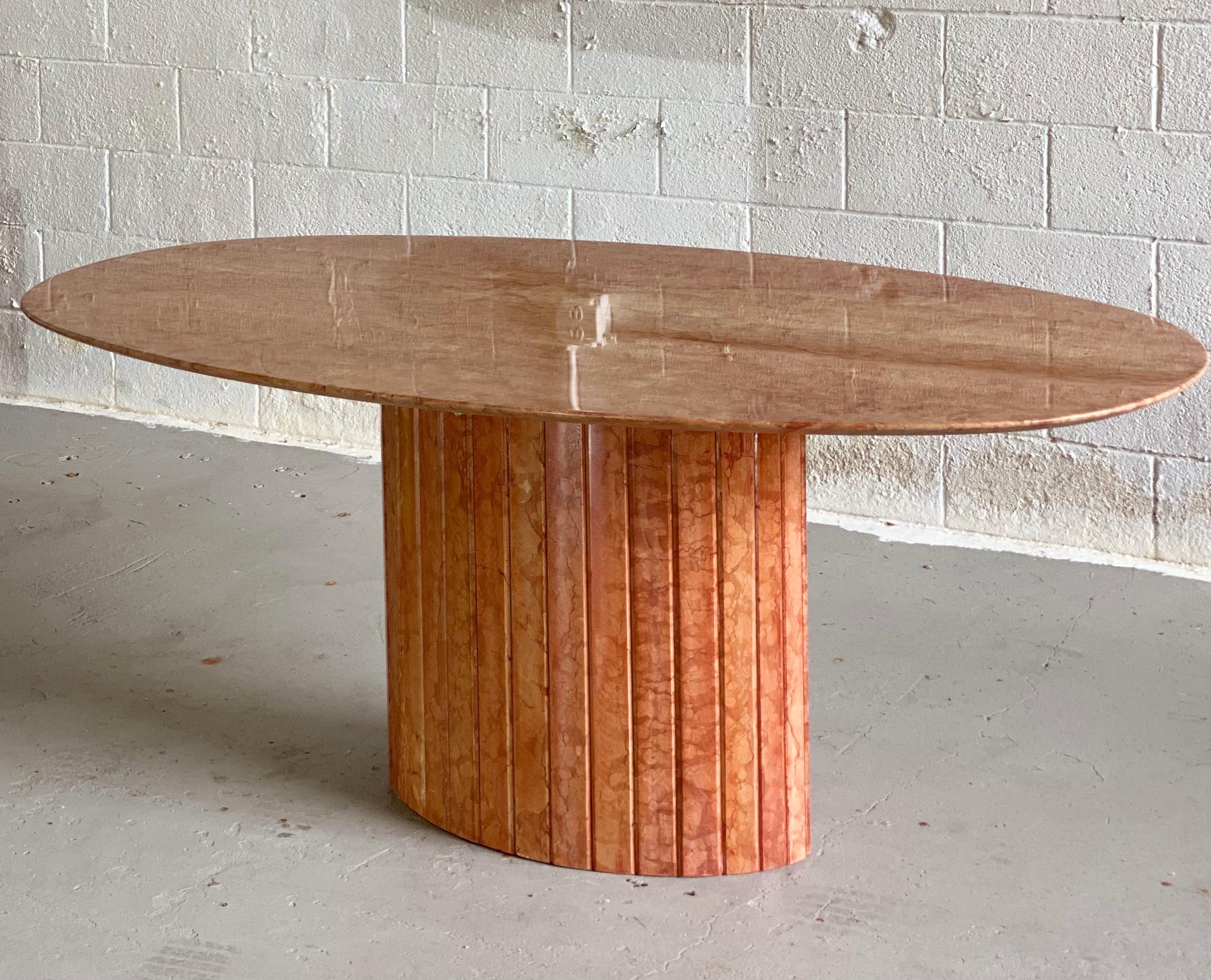 Modern 1970s Italian Red Marble Oval Dining Table