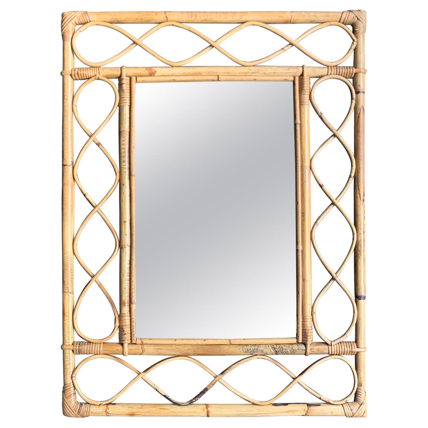 1970s Italian Riviera Rectangular Bamboo Mirror