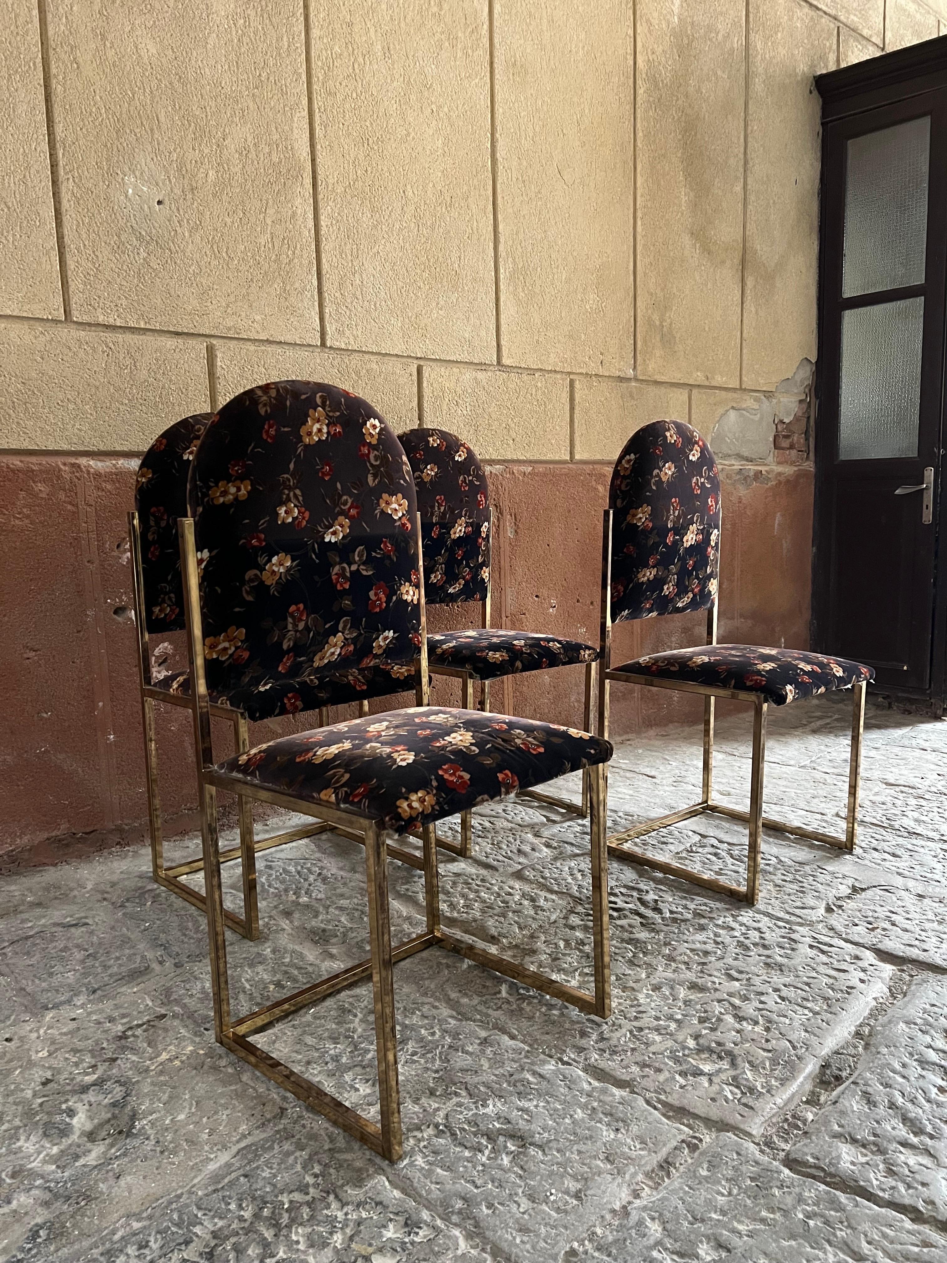 Chrome 1970s Italian Romeo Rega Set of 4 Dining Chairs
