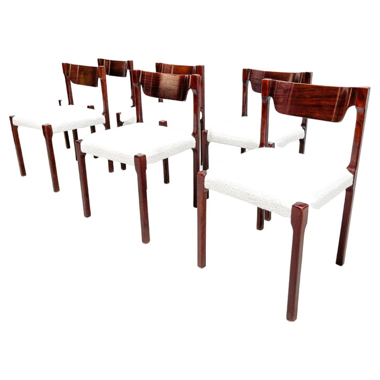 1970's Italian Rosewood Chairs with a White Boucle at 1stDibs