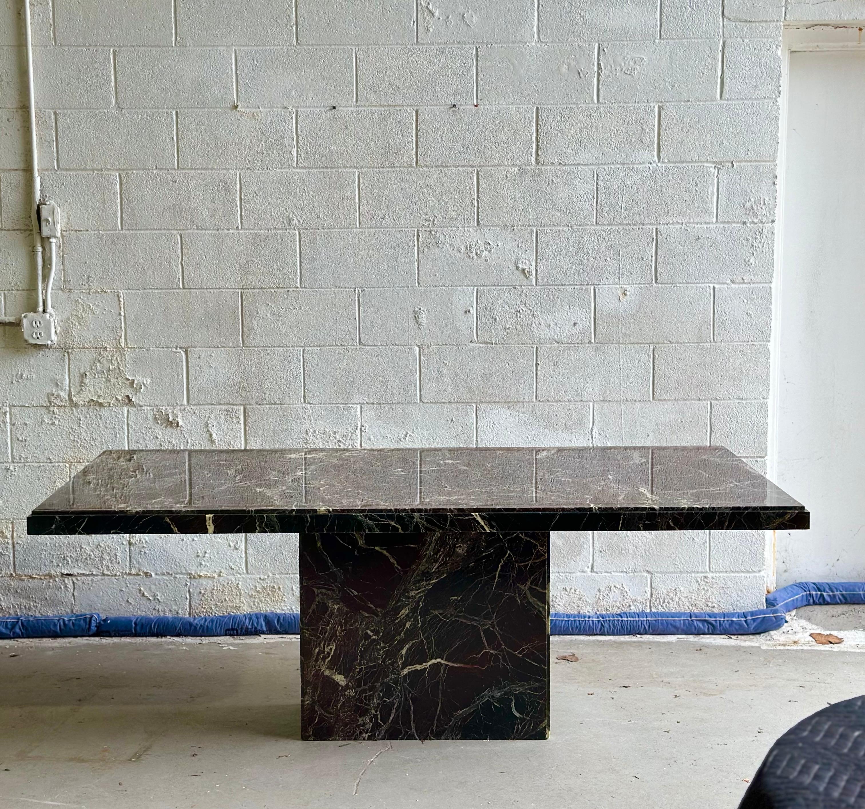 Modern 1970s Italian Rosso Levanto  Red Marble Stone Rectangular Pedestal Dining Table For Sale