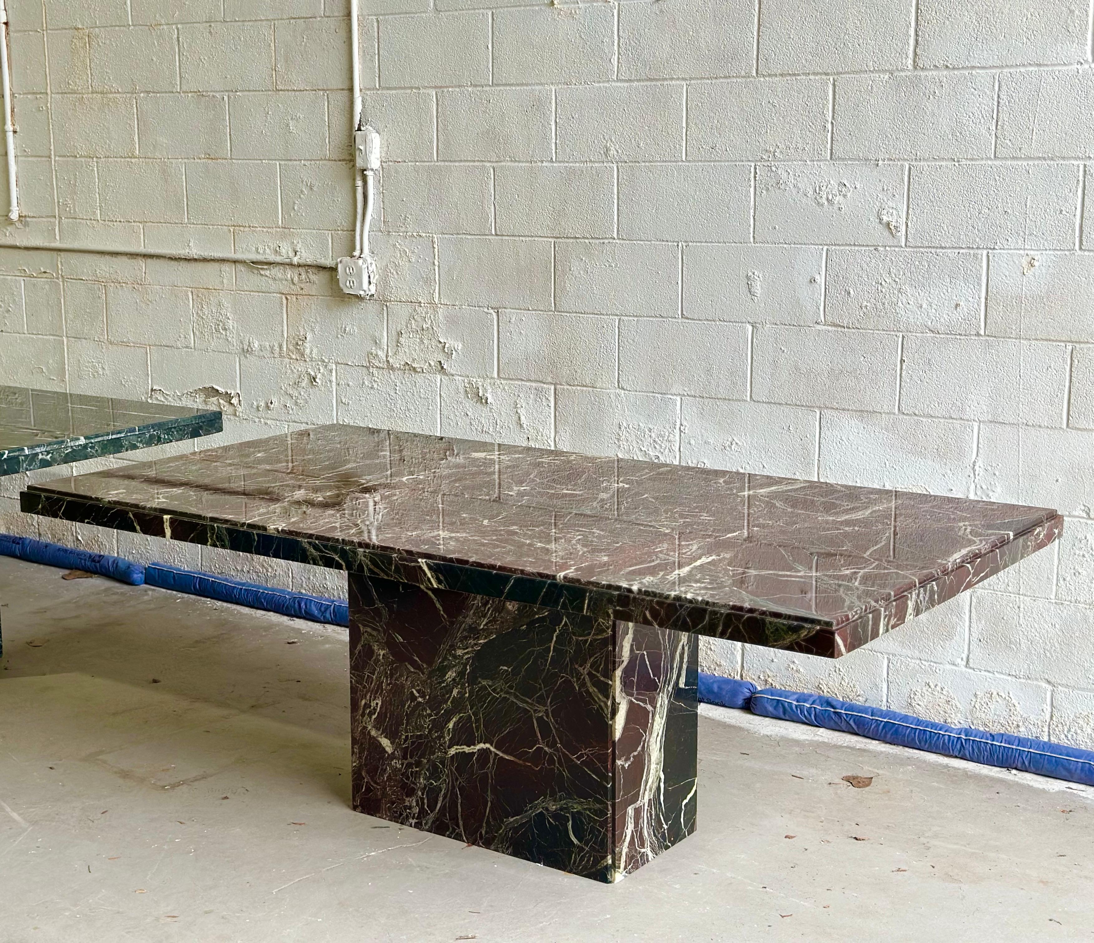 1970s Italian Rosso Levanto  Red Marble Stone Rectangular Pedestal Dining Table In Good Condition For Sale In Farmington Hills, MI