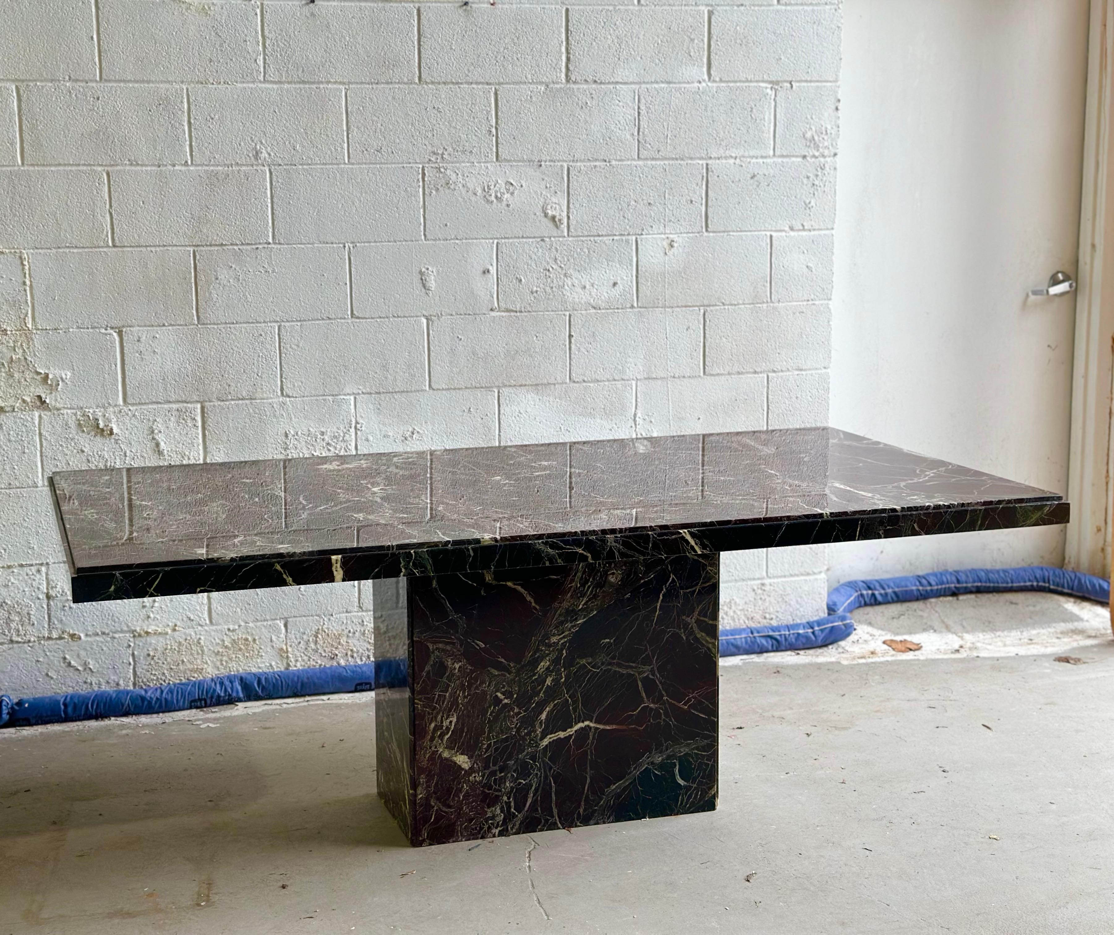 1970s Italian Rosso Levanto  Red Marble Stone Rectangular Pedestal Dining Table For Sale 1
