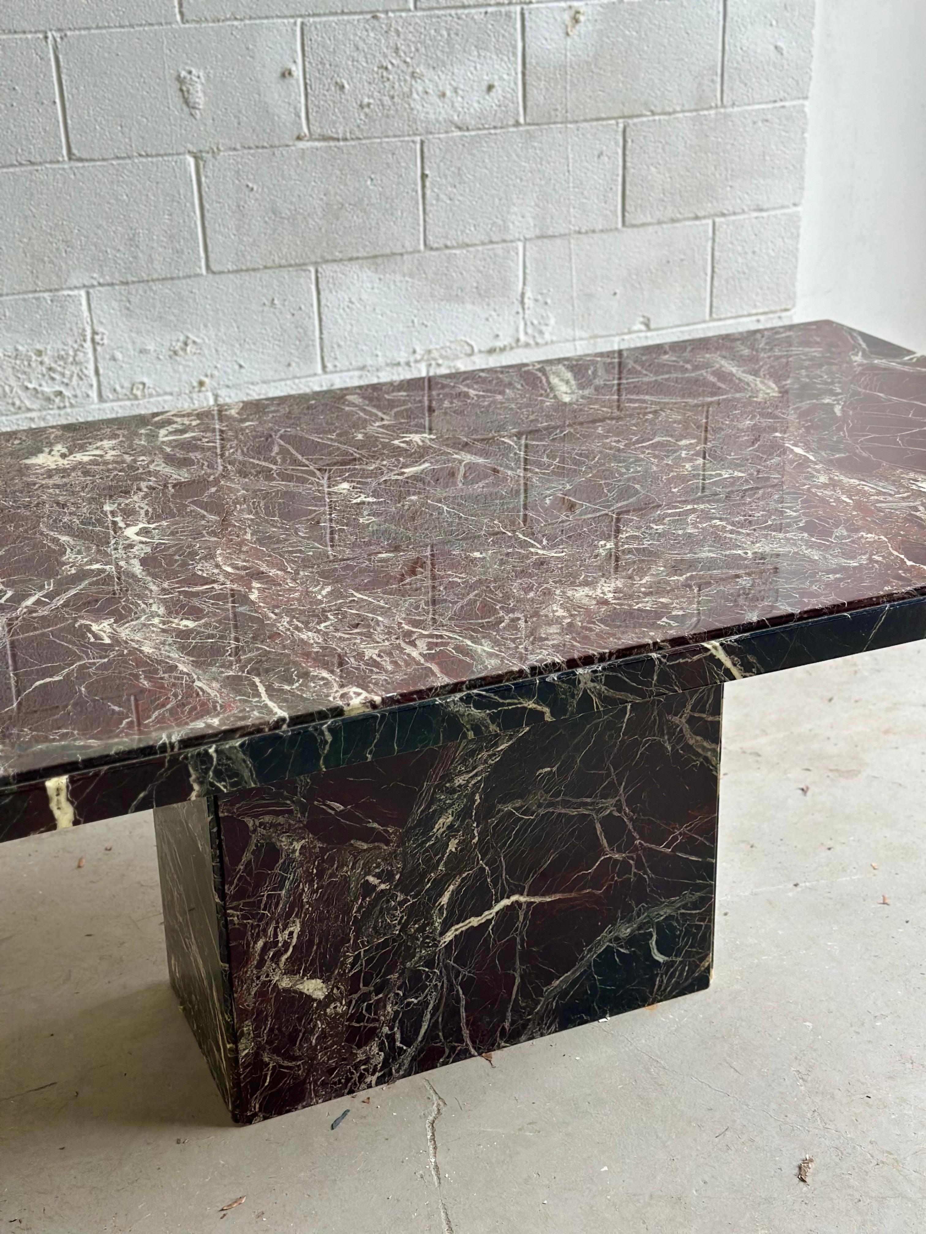 1970s Italian Rosso Levanto  Red Marble Stone Rectangular Pedestal Dining Table For Sale 2