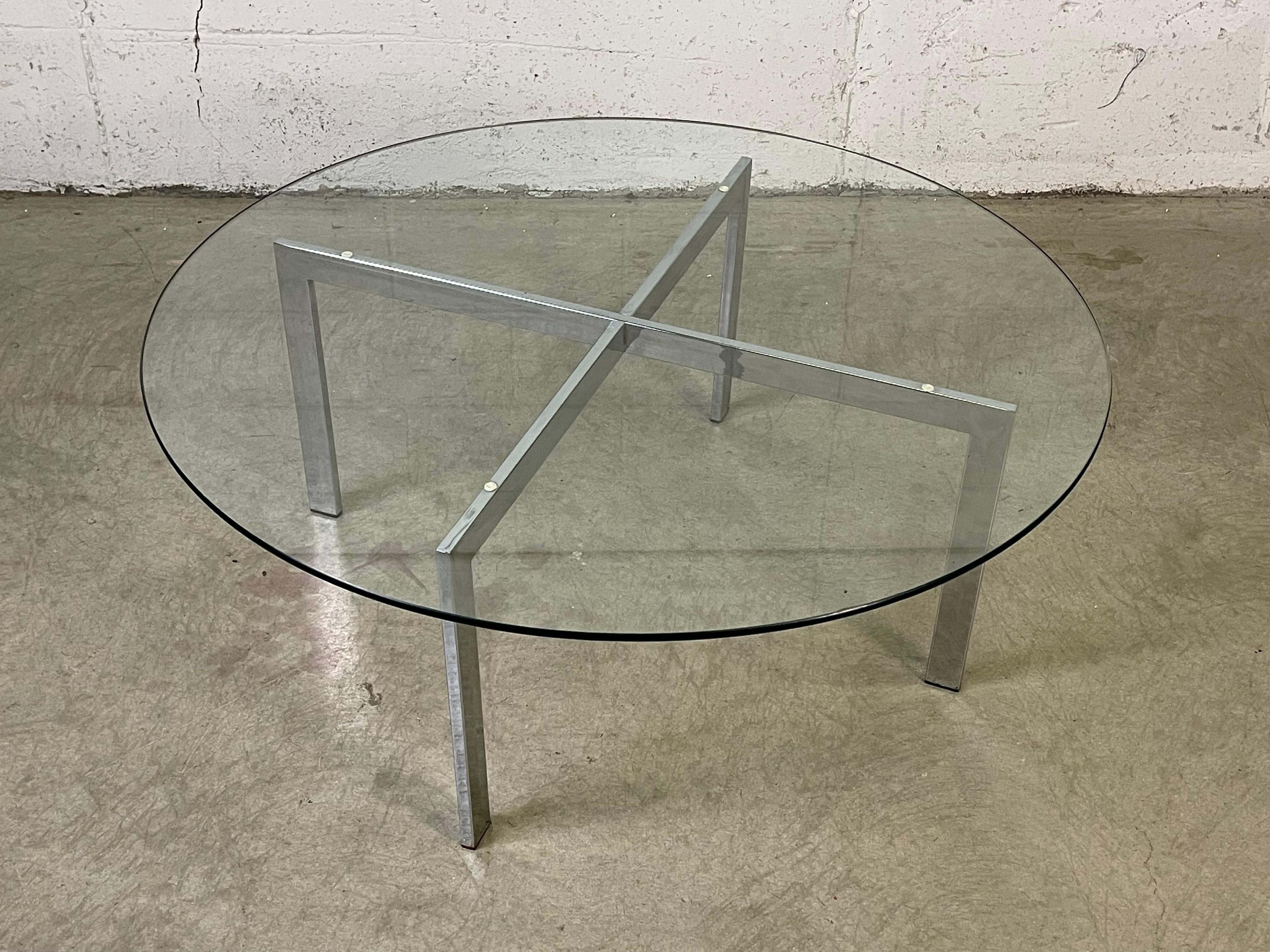 1970s Italian Round Glass & Chrome Coffee Table In Good Condition In Amherst, NH