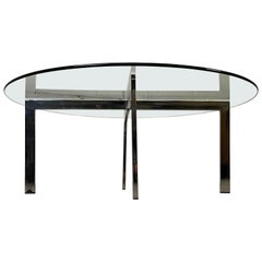 1970s Italian Round Glass & Chrome Coffee Table