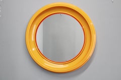 1970s Italian Round Mirror by Salc in Yellow/Orange Plastic Frame