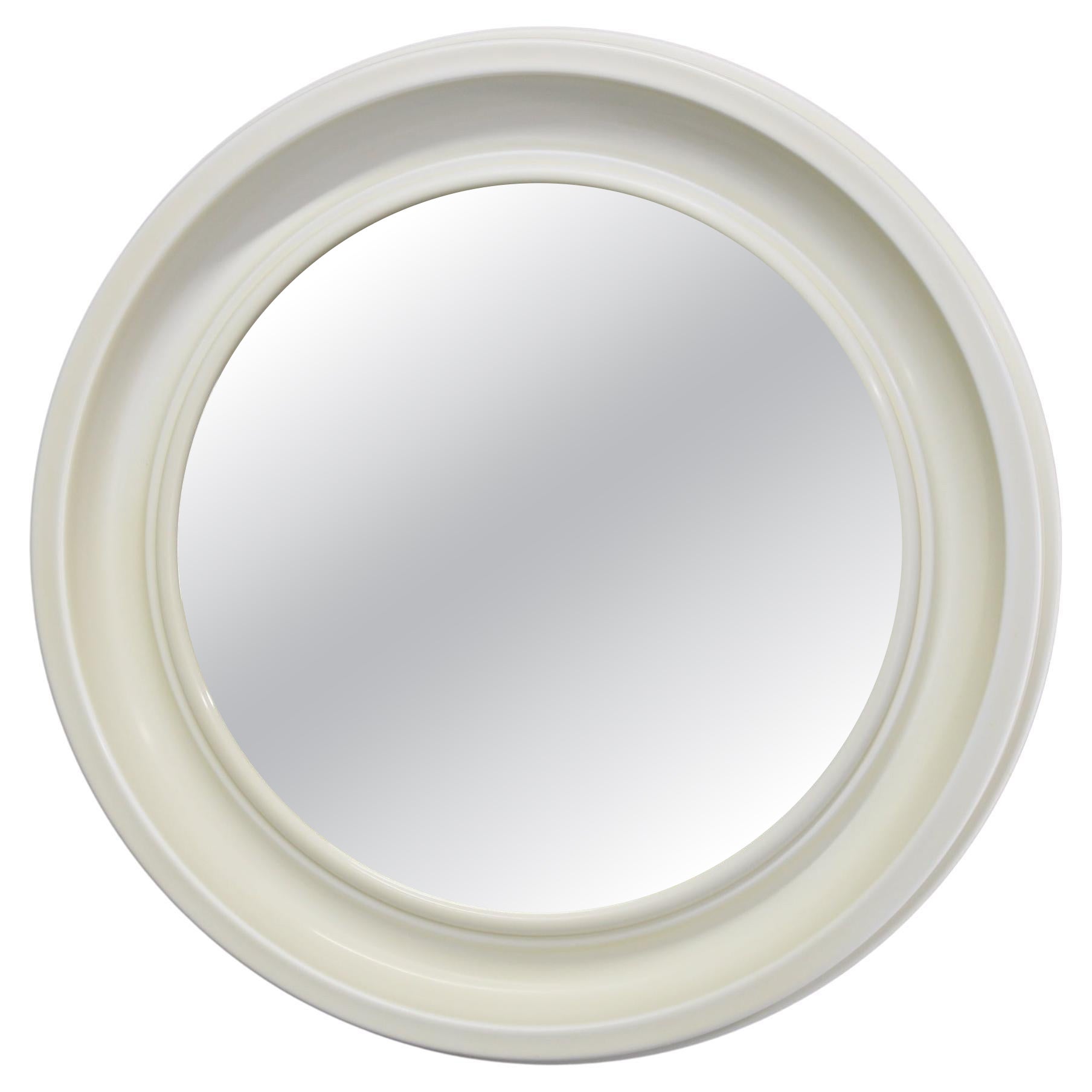 Miroir rond italien des années 1970 avec cadre en plastique blanc crème