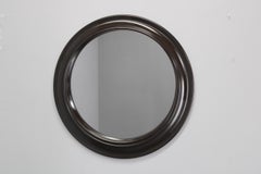 1970s Italian Round Mirror in Dark Brown Plastic Frame