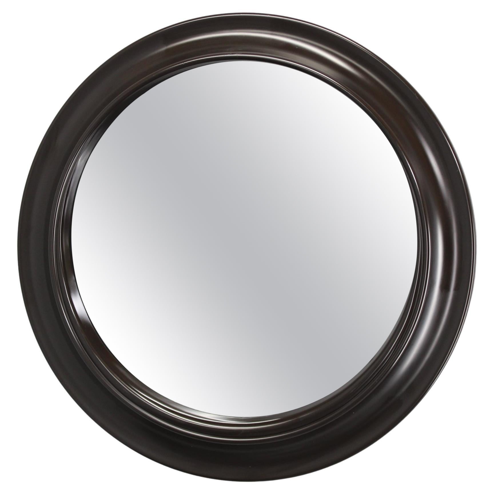 1970s Italian Round Mirror in Dark Brown Plastic Frame