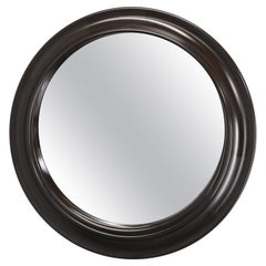 1970s Italian Round Mirror in Dark Brown Plastic Frame