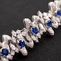 1970s Italian Sapphire Diamond Organic White Gold Bracelet
