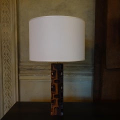 1970s Italian Sculptural Carved Wood Table Lamp by Artist Gianni Pinna