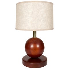 1970s Italian Sculptural Wood Ball and Brass Table Lamp