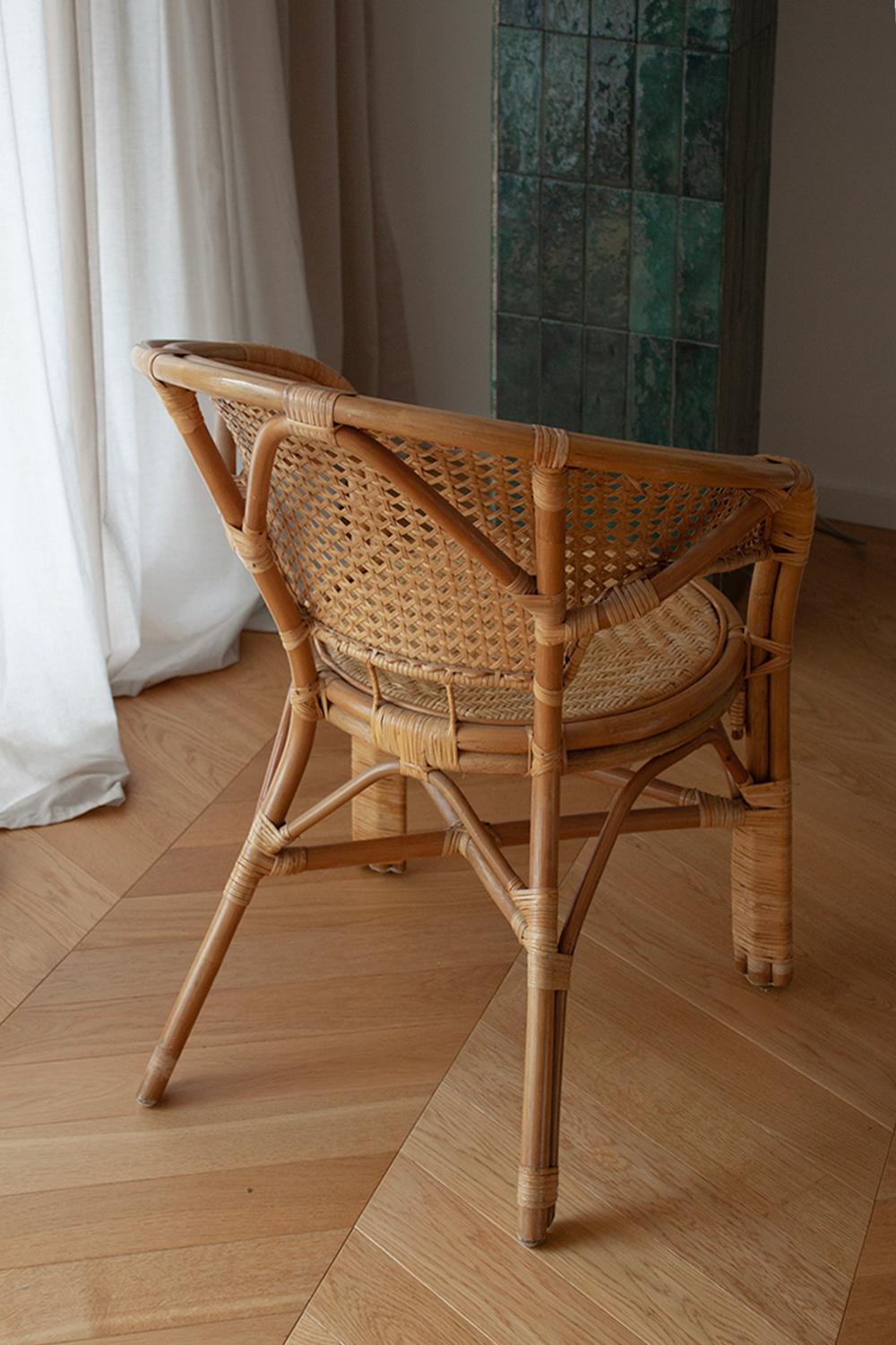 Bambou Sièges italiens des années 1970, fauteuil Safari en rotin fait à la main en vente