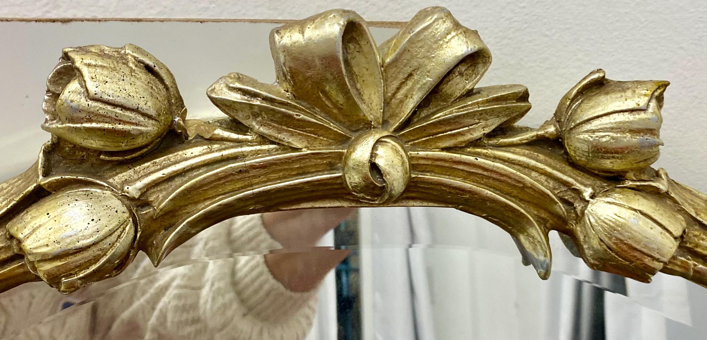 1970s Italian Silver Gilt Carved Tulip and Ribbon Mirror by Friedman Brothers In Good Condition In Kennesaw, GA