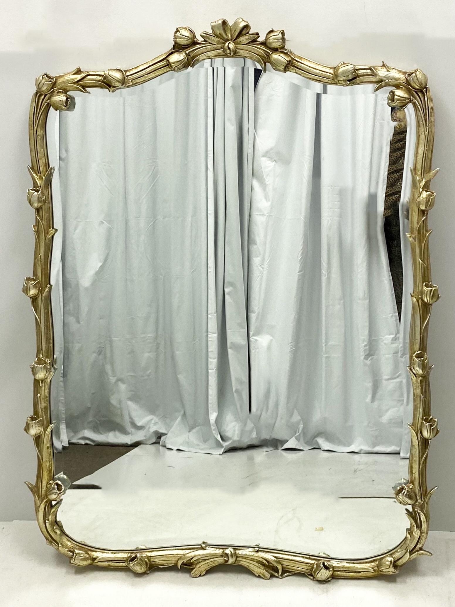 1970s Italian Silver Gilt Carved Tulip and Ribbon Mirror by Friedman Brothers 1