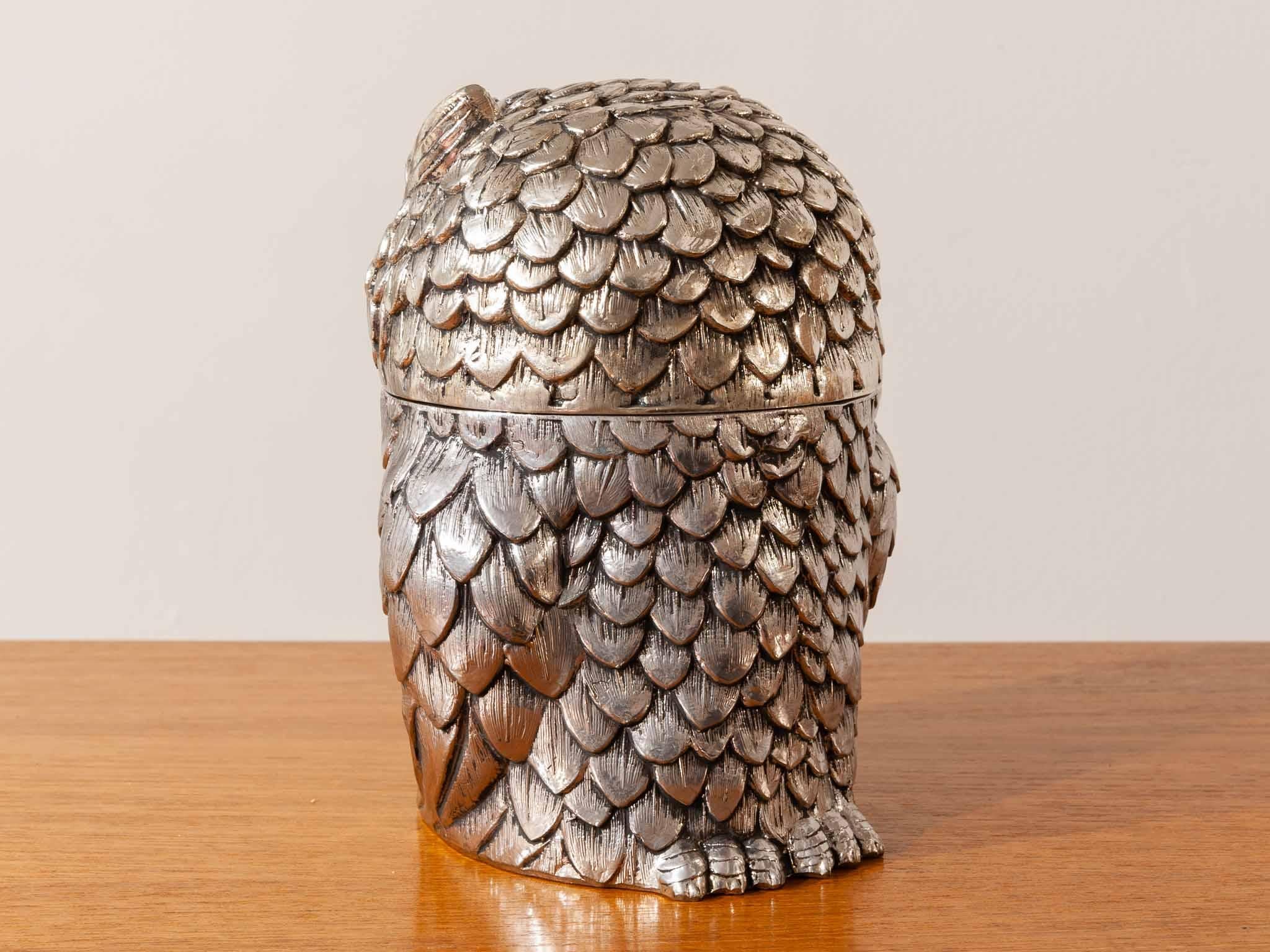 1970s Italian Silver Metal Mauro Manetti Owl Ice Bucket In Excellent Condition In London, GB