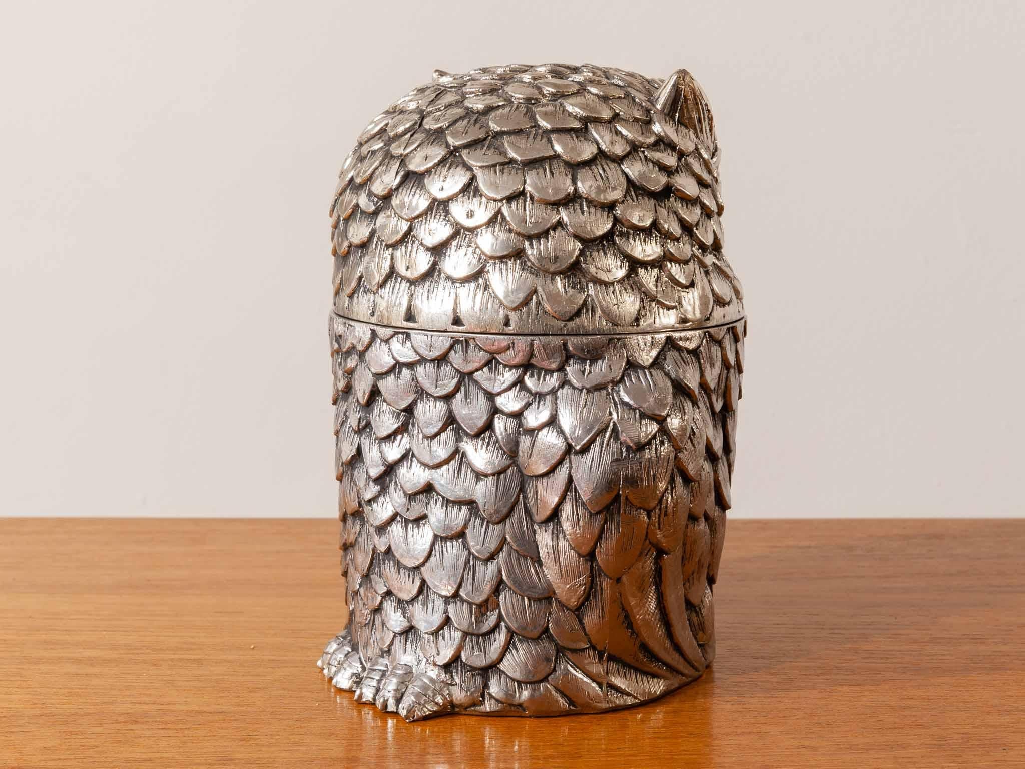 1970s Italian Silver Metal Mauro Manetti Owl Ice Bucket 1