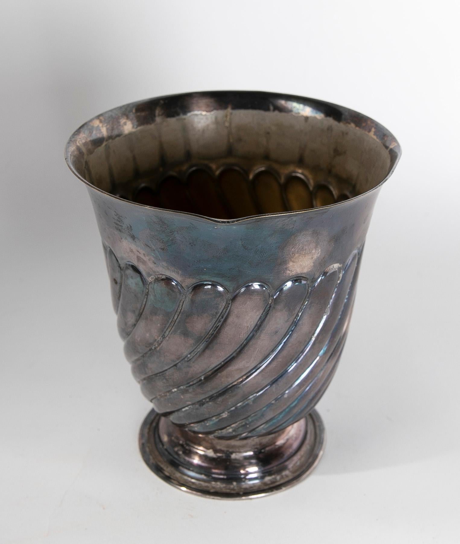 Metallic Thread 1970s Italian Silver-Plated Metal Cup For Sale