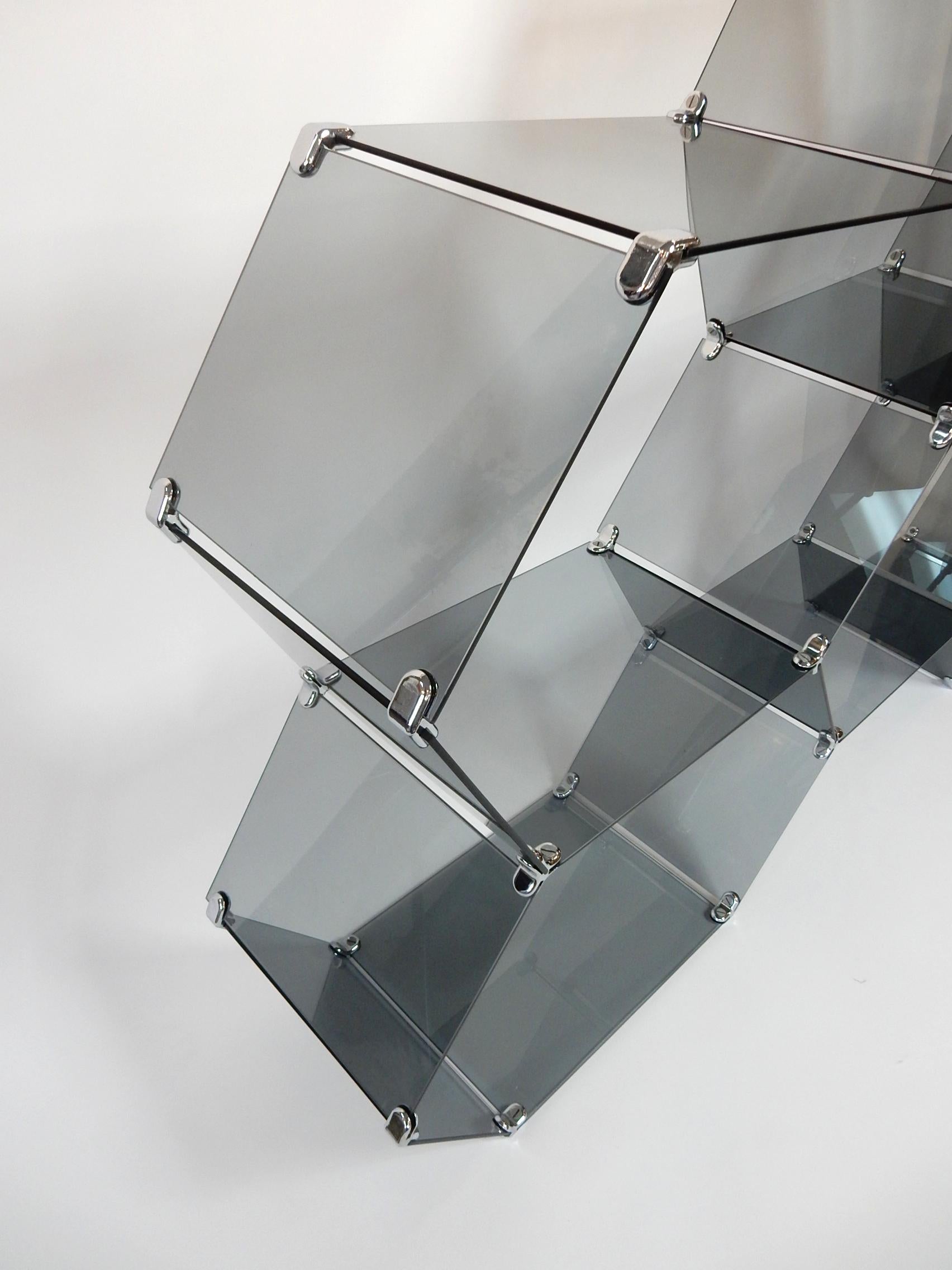 Architectural Italian Smoke Glass Hexagonal Display Étagère 1