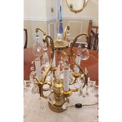 1970s Italian Solid Brass and Crystal Table Chandelier