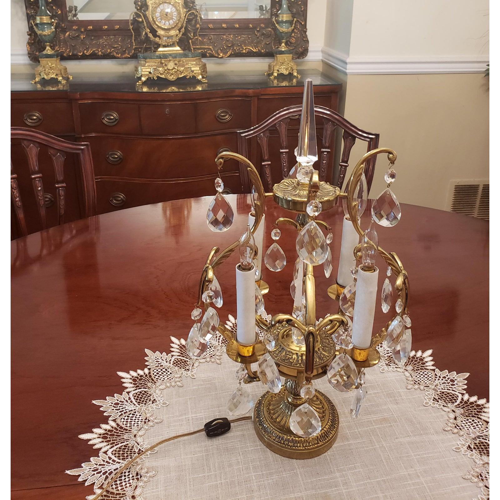 Mid-Century Modern 1970s Italian Solid Brass and Crystal Table Chandelier For Sale