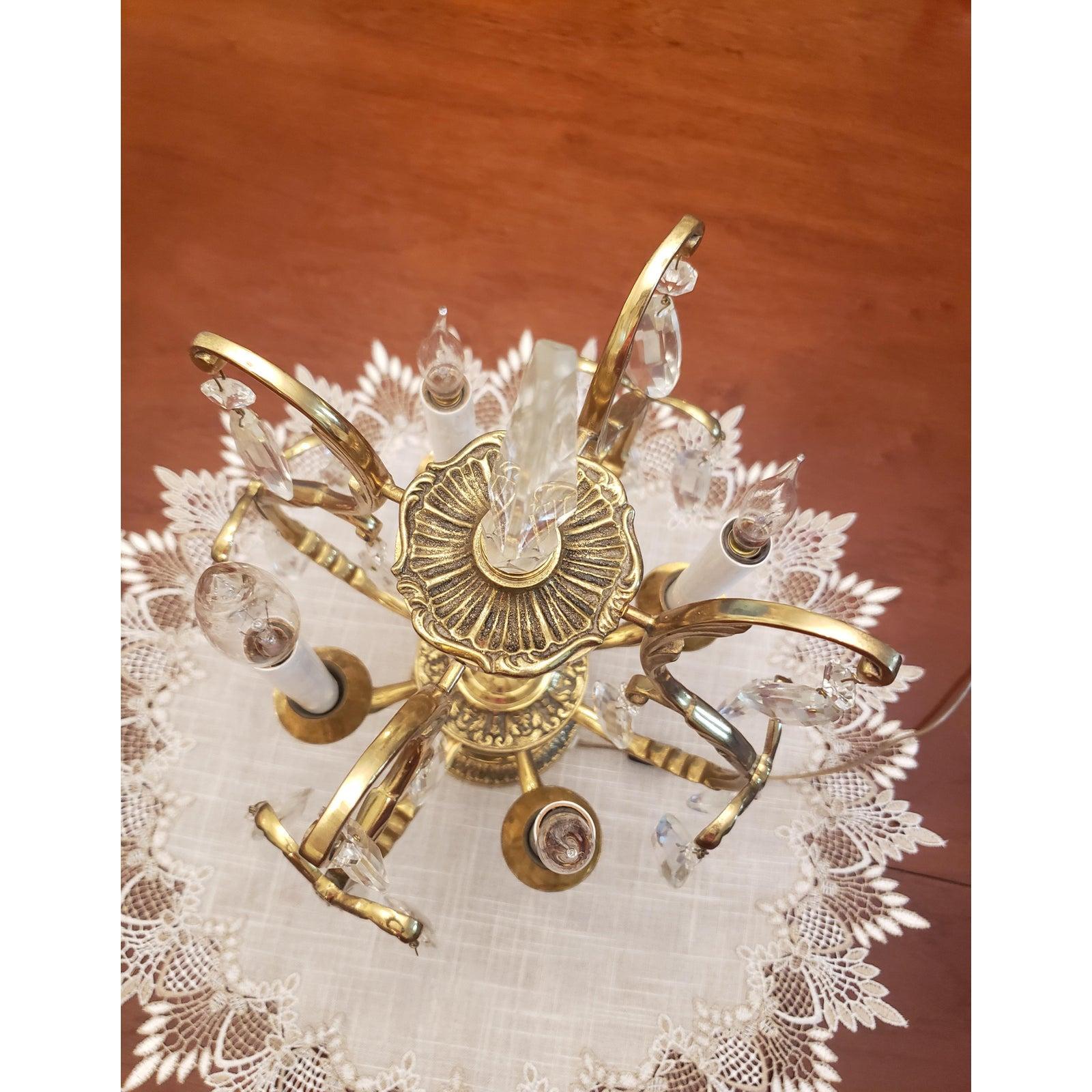 American 1970s Italian Solid Brass and Crystal Table Chandelier For Sale