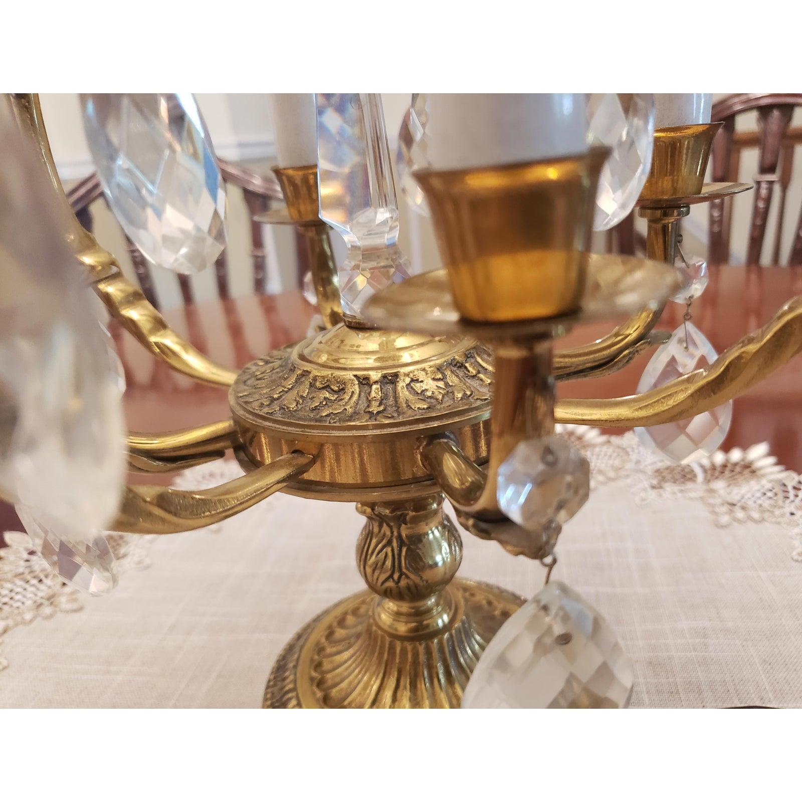 20th Century 1970s Italian Solid Brass and Crystal Table Chandelier For Sale