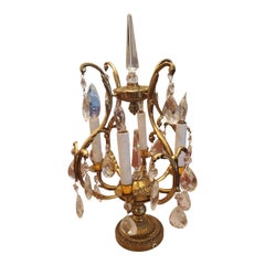 1970s Italian Solid Brass and Crystal Table Chandelier