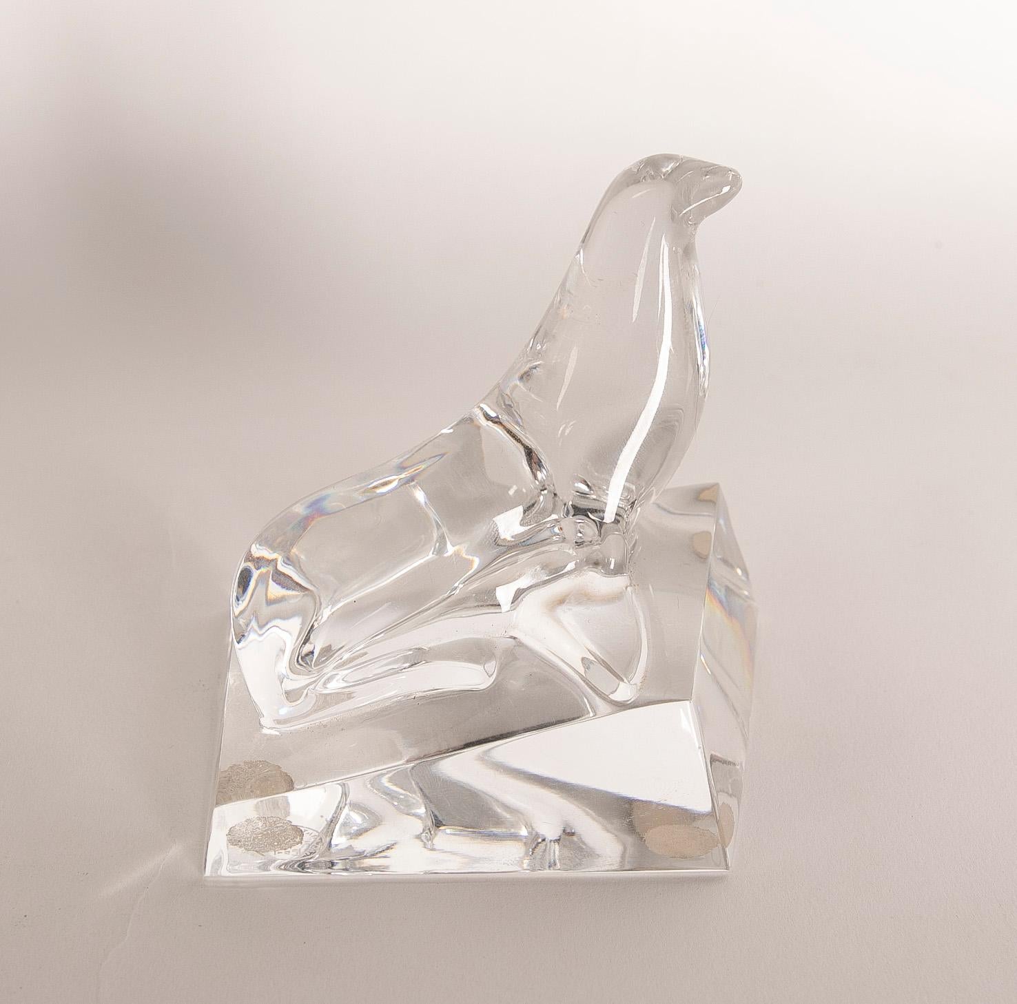1970s Italian Solid Crystal Sculpture of a Seal on a Base.

