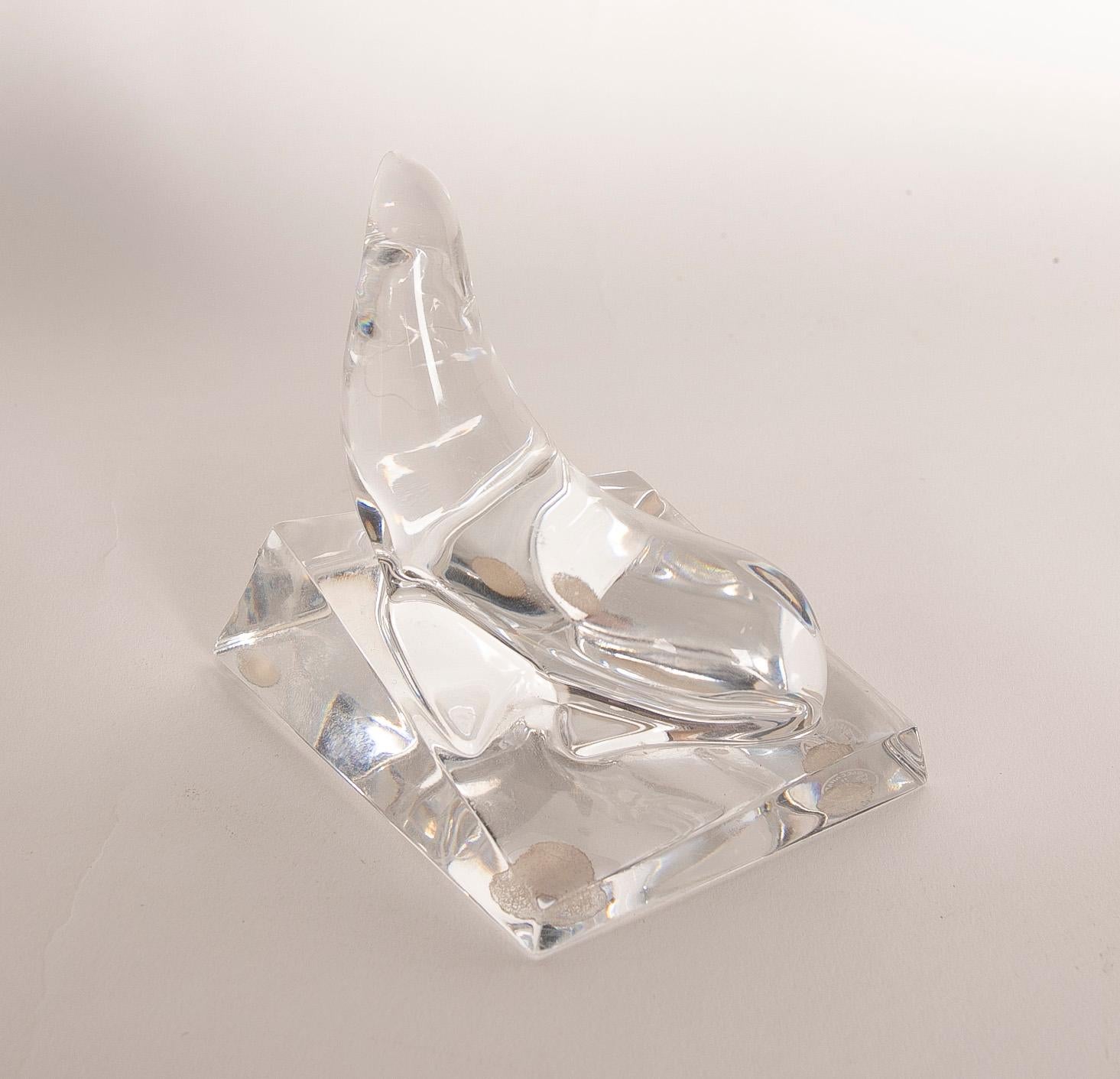 20th Century 1970s Italian Solid Crystal Sculpture of a Seal on a Base For Sale
