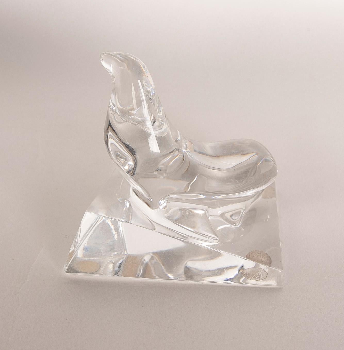 Glass 1970s Italian Solid Crystal Sculpture of a Seal on a Base For Sale
