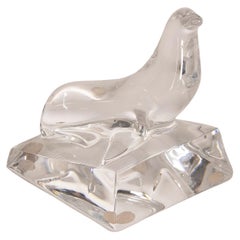 1970s Italian Solid Crystal Sculpture of a Seal on a Base