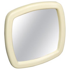 1970s Italian Space Age Cream Plastic Square Wall Mirror