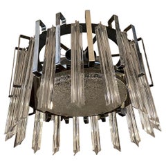 1970s Italian Space Age Murano Glass and Chromed Steel Chandelier